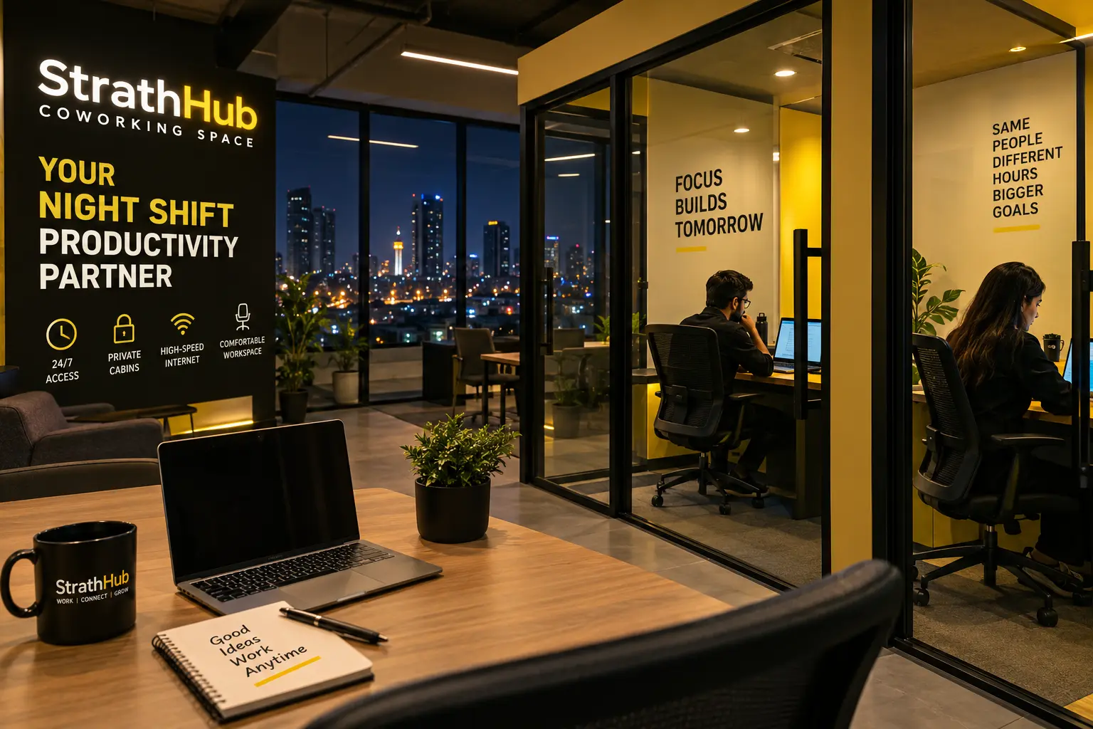 private cabin coworking space in Karachi for night shift